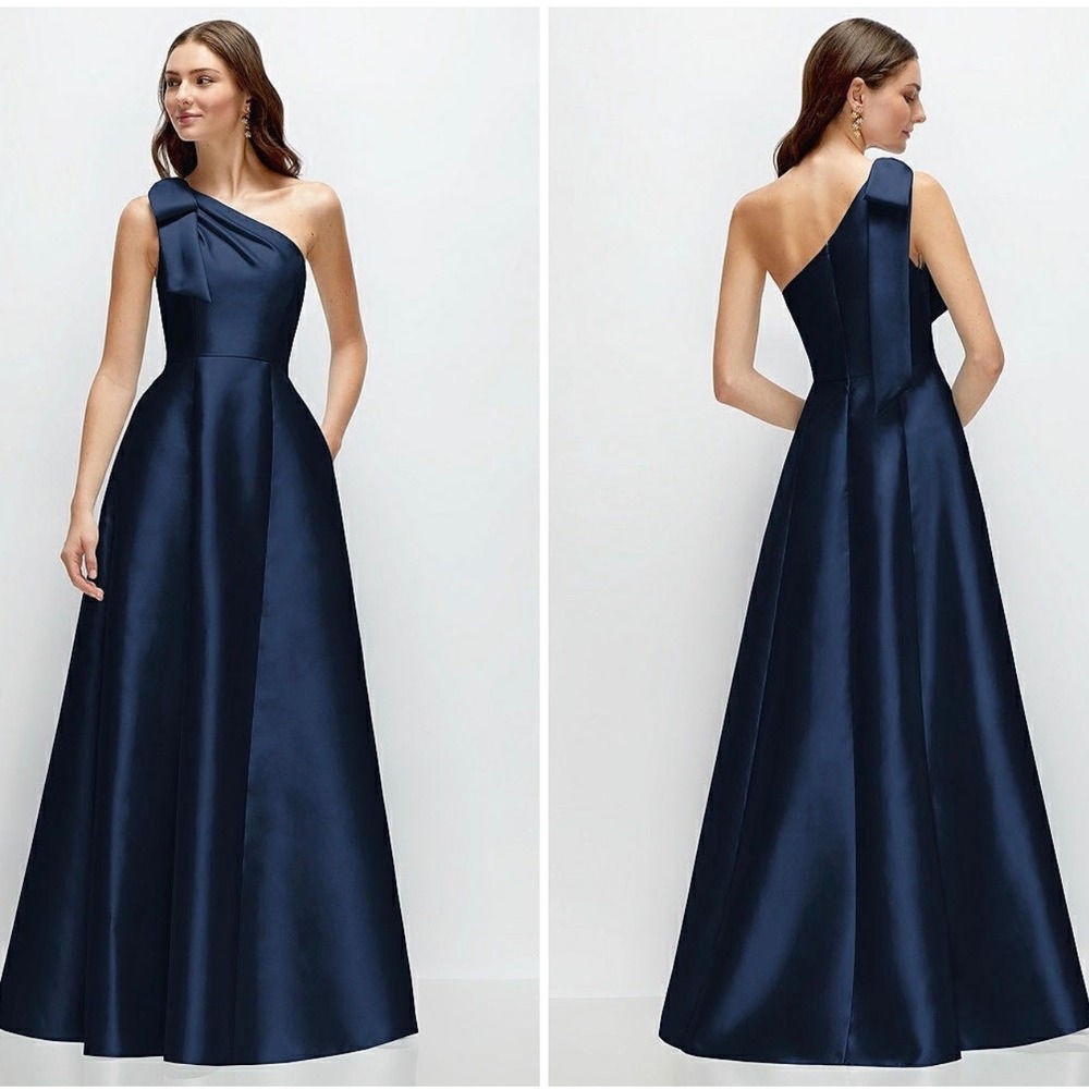 Sophisticated One Shoulder Navy Dress - Alfred Sung